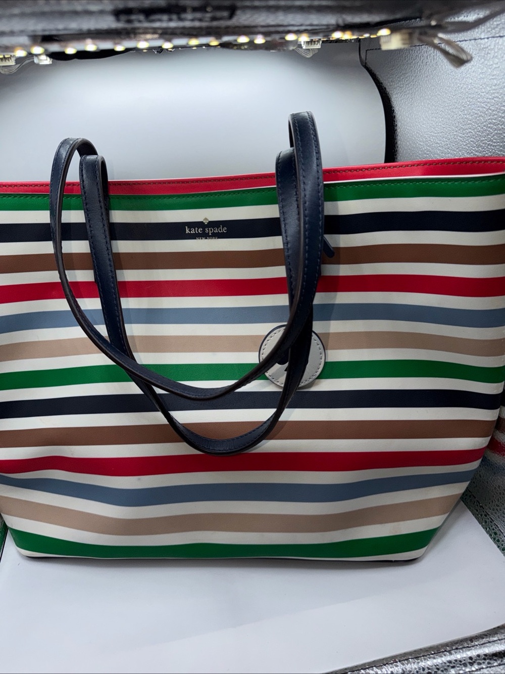Kate Spade Tote Multicolored Stripes Handbag  Large Size Zip Top